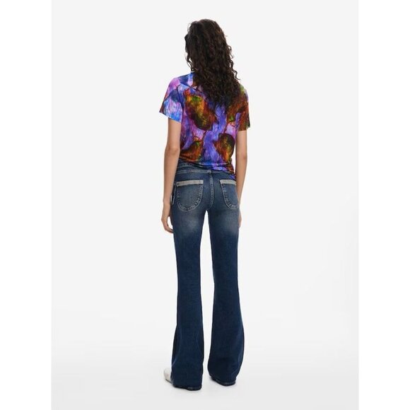 Desigual Leaf Print Multicolor Viscose Short Sleeve T Shirt Size S - Picture 2 of 8